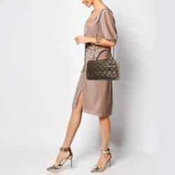 Pre Owned Chanel Green Quilted Leather Medium Trendy CC Bowling Bag