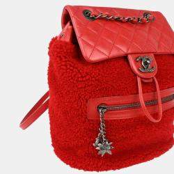 Chanel Red Sheepskin Lambskin Backpack
