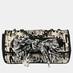Pre Owned Chanel Black White Silk Lambskin Leather Choco Bar Shoulder Bag