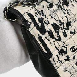 Pre Owned Chanel Black White Silk Lambskin Leather Choco Bar Shoulder Bag