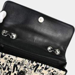 Pre Owned Chanel Black White Silk Lambskin Leather Choco Bar Shoulder Bag