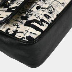 Pre Owned Chanel Black White Silk Lambskin Leather Choco Bar Shoulder Bag
