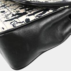 Pre Owned Chanel Black White Silk Lambskin Leather Choco Bar Shoulder Bag