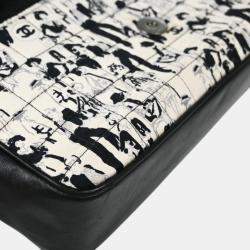 Pre Owned Chanel Black White Silk Lambskin Leather Choco Bar Shoulder Bag