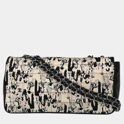 Pre Owned Chanel Black White Silk Lambskin Leather Choco Bar Shoulder Bag