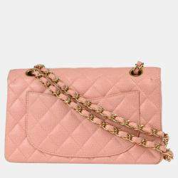 Pre Owned Chanel Pink Calfskin Small Classic Double Flap Shoulder Bag