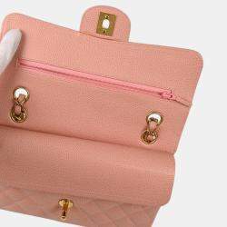 Pre Owned Chanel Pink Calfskin Small Classic Double Flap Shoulder Bag