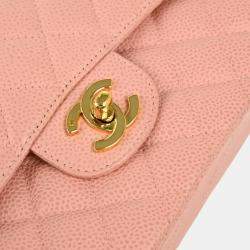Pre Owned Chanel Pink Calfskin Small Classic Double Flap Shoulder Bag
