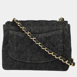 Chanel Black Denim Mini Classic Square Flap Shoulder Bag