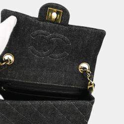 Chanel Black Denim Mini Classic Square Flap Shoulder Bag