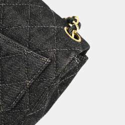 Chanel Black Denim Mini Classic Square Flap Shoulder Bag