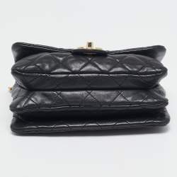 Pre Owned Chanel Black Quilted Leather 3 Compartment Flap Bag