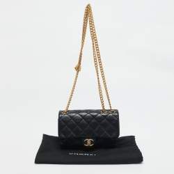 Pre Owned Chanel Black Quilted Leather 3 Compartment Flap Bag