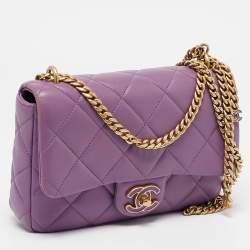 Pre Owned Chanel Purple Quilted Leather Small Pending CC Flap Bag