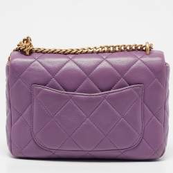 Pre Owned Chanel Purple Quilted Leather Small Pending CC Flap Bag