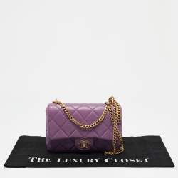 Pre Owned Chanel Purple Quilted Leather Small Pending CC Flap Bag