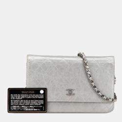 Chanel Silver CC Quilted Aged Calfskin Wallet On Chain
