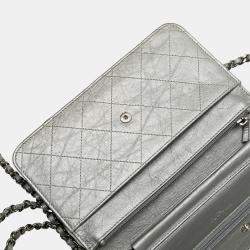 Chanel Silver CC Quilted Aged Calfskin Wallet On Chain