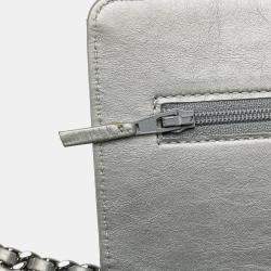 Chanel Silver CC Quilted Aged Calfskin Wallet On Chain