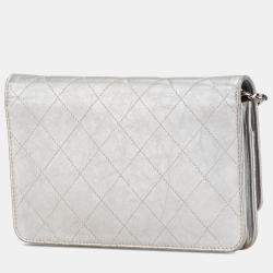 Chanel Silver CC Quilted Aged Calfskin Wallet On Chain