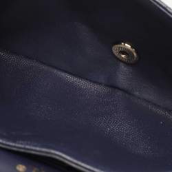 Pre Owned Chanel Navy Blue Quilted Caviar Leather Medium Classic Double Flap Bag