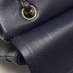 Pre Owned Chanel Navy Blue Quilted Caviar Leather Medium Classic Double Flap Bag