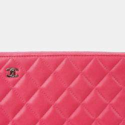 Chanel Pink Lambskin Large O-Case Clutch Bag