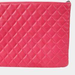 Chanel Pink Lambskin Large O-Case Clutch Bag