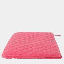 Chanel Pink Lambskin Large O-Case Clutch Bag
