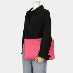 Chanel Pink Lambskin Large O-Case Clutch Bag