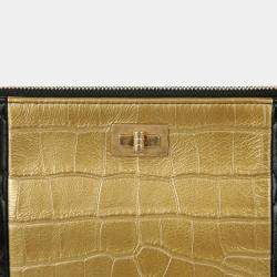 Chanel Black/Gold Crocodile Embossed Reissue Case