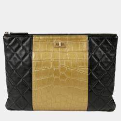 Chanel Black/Gold Crocodile Embossed Reissue Case