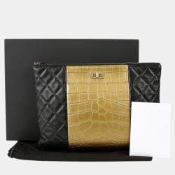 Chanel Black/Gold Crocodile Embossed Reissue Case