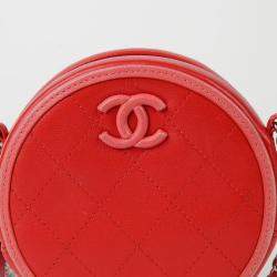 Chanel Red Quilted Lambskin Color Pop Round Clutch with Chain