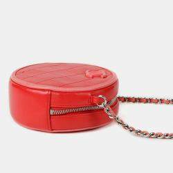 Chanel Red Quilted Lambskin Color Pop Round Clutch with Chain