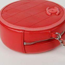 Chanel Red Quilted Lambskin Color Pop Round Clutch with Chain