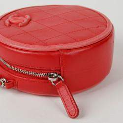 Chanel Red Quilted Lambskin Color Pop Round Clutch with Chain