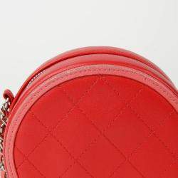Chanel Red Quilted Lambskin Color Pop Round Clutch with Chain