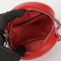 Chanel Red Quilted Lambskin Color Pop Round Clutch with Chain