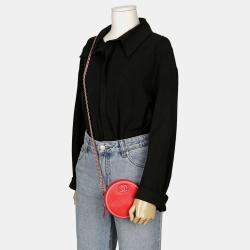 Chanel Red Quilted Lambskin Color Pop Round Clutch with Chain