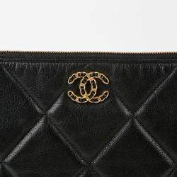 Chanel Black Quilted Goatskin Large 19 Wristlet Pouch 