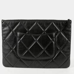 Chanel Black Quilted Goatskin Large 19 Wristlet Pouch 