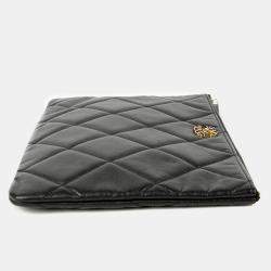 Chanel Black Quilted Goatskin Large 19 Wristlet Pouch 