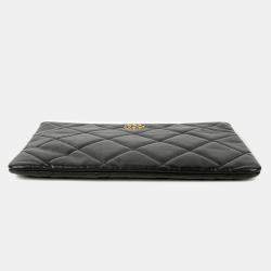 Chanel Black Quilted Goatskin Large 19 Wristlet Pouch 