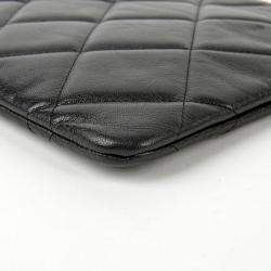 Chanel Black Quilted Goatskin Large 19 Wristlet Pouch 