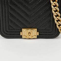Chanel Black Caviar Chevron Quilted Boy Flap Waist Belt Bag 