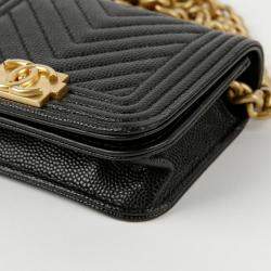 Chanel Black Caviar Chevron Quilted Boy Flap Waist Belt Bag 