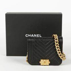 Chanel Black Caviar Chevron Quilted Boy Flap Waist Belt Bag 