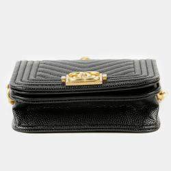 Chanel Black Caviar Chevron Quilted Boy Flap Waist Belt Bag 
