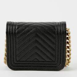 Chanel Black Caviar Chevron Quilted Boy Flap Waist Belt Bag 
